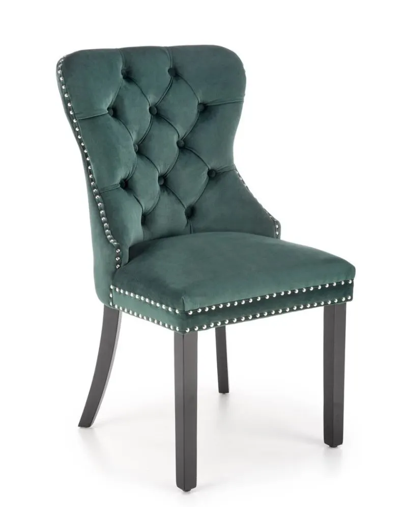 Krzesło tapicerowane MIYA VELVET ciemnozielone pikowane z kołatką | MIRAT. styl KLASYCZNY