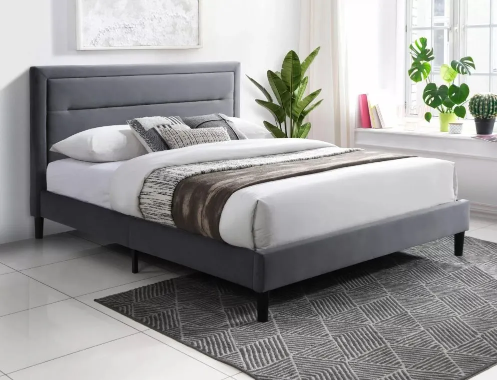 Łóżko tapicerowane MALAGA VELVET szare 160x200 z ramą slim I sklep meblowy MIRAT.