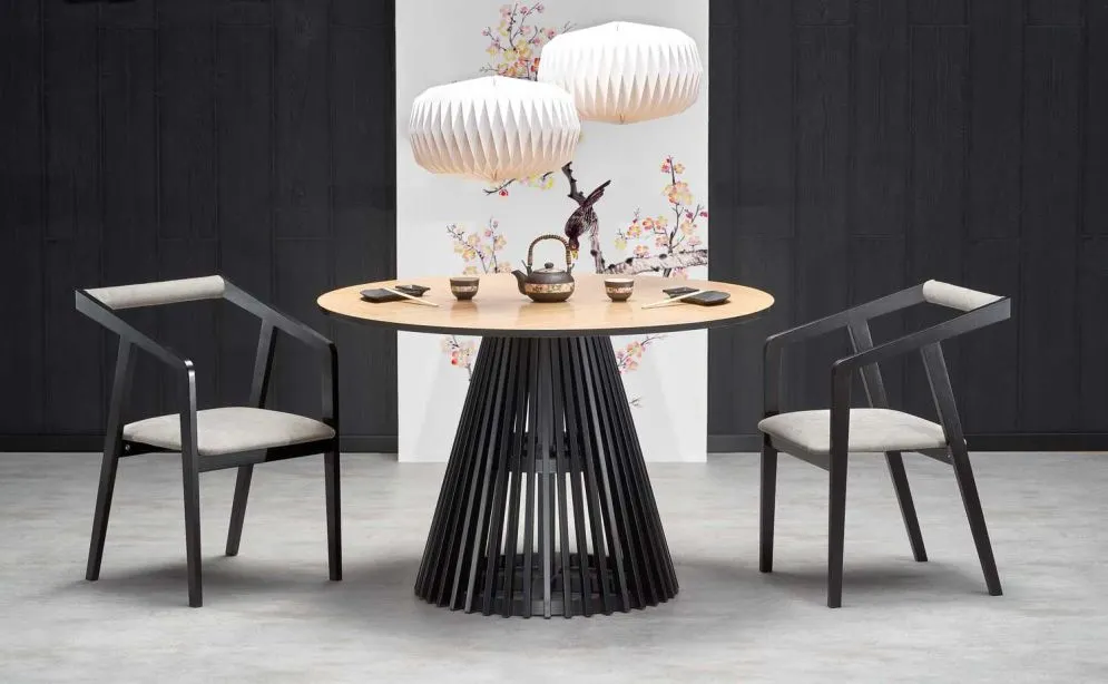 Stół okrągły MIYAKI 120x120 dąb naturalny/czarny na jednej nodze | MIRAT. styl LOFT