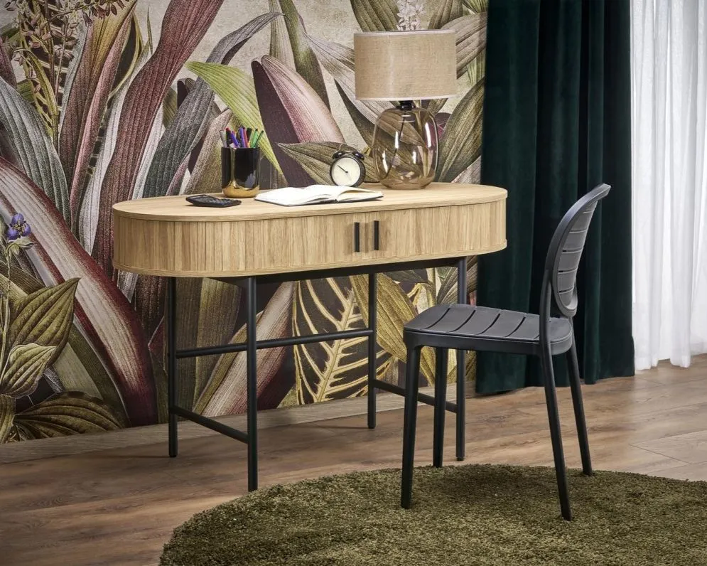 Biurko B51 dąb naturalny/czarne owalne I sklep meblowy MIRAT. styl LOFT, SKANDYNAWSKI