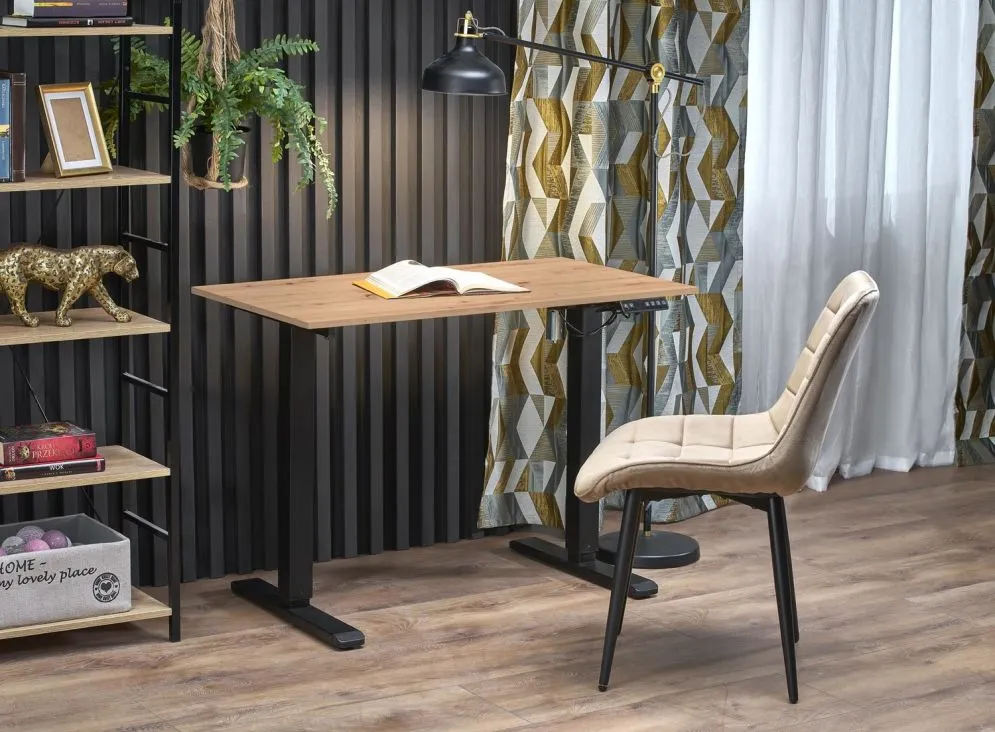 Biurko B53 czarne/dąb złoty z regulacją wysokości na metalowych nogach I sklep meblowy MIRAT.