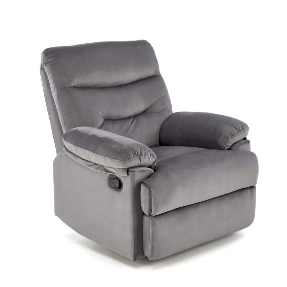 Fotel rozkładany DRAGER VELVET szary z wysuwanym podnóżkiem I sklep meblowy MIRAT.