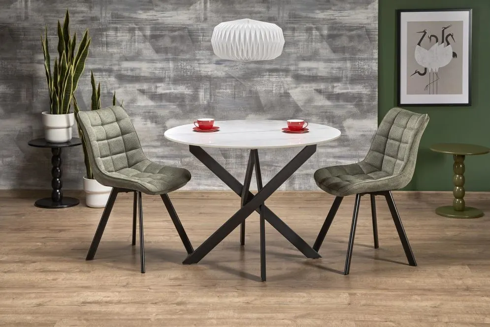 Stół okrągły EDGAR 2 100x100 biały marmur/czarny nierozkładany I sklep meblowy MIRAT. styl GLAMOUR, LOFT