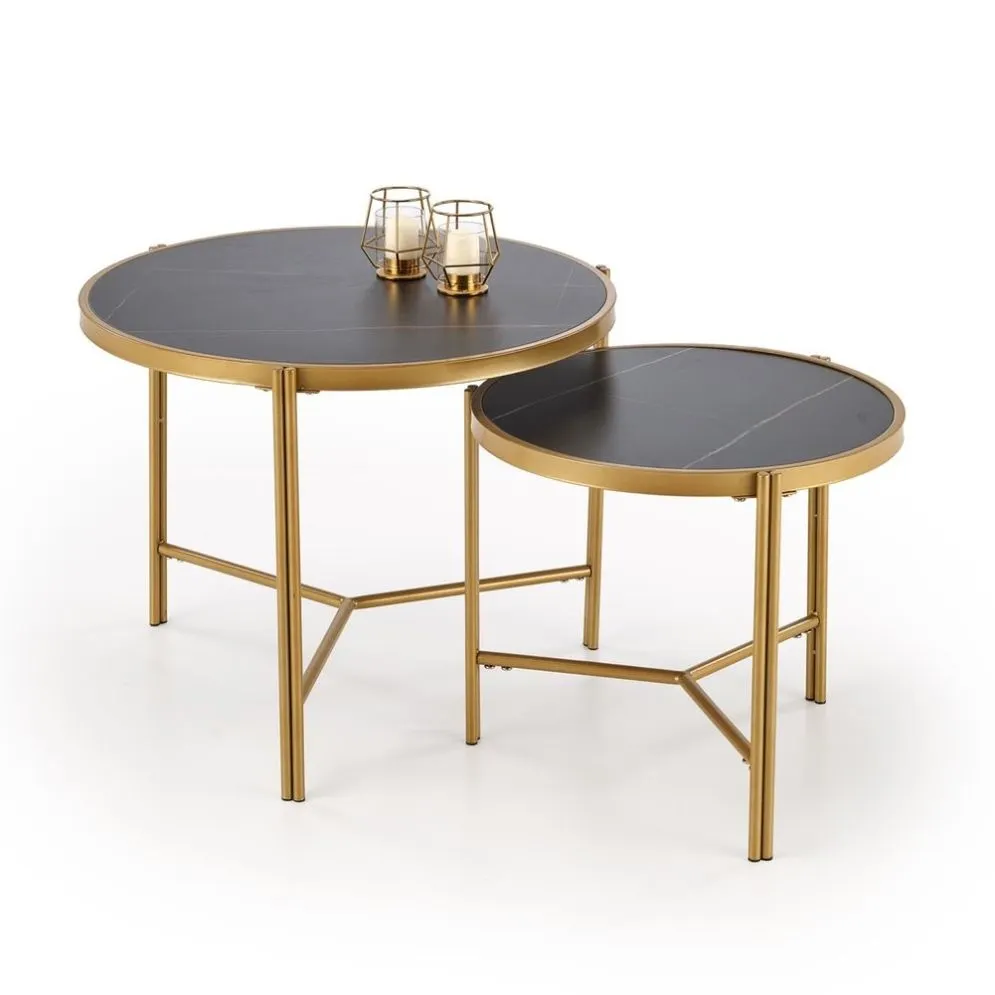 Zestaw 2 stolików FATIMA czarny marmur/złoty okrągły I sklep meblowy MIRAT. styl GLAMOUR