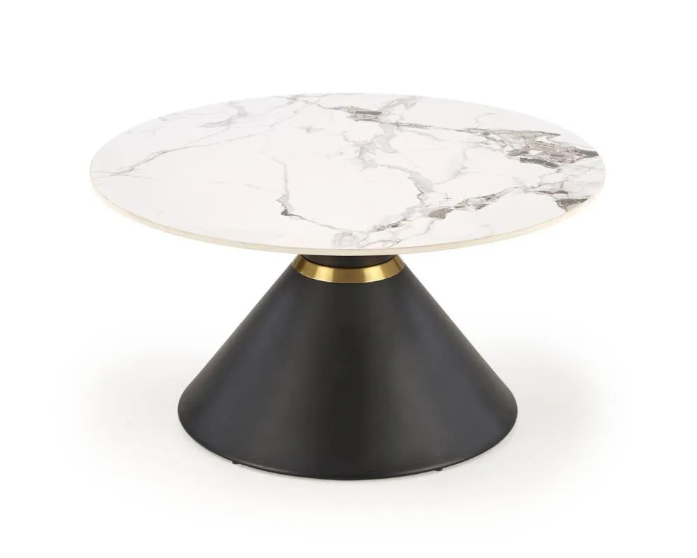 Stolik kawowy GORETTI 80x80 biały marmur/czarny stożkowa podstawa I sklep meblowy MIRAT. styl GLAMOUR