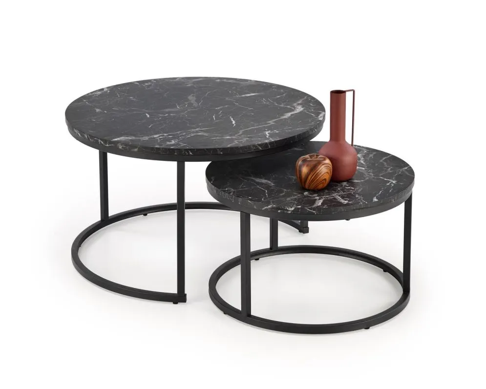 Zestaw 2 stolików JAVA czarny marmur okrągłe I sklep meblowy MIRAT. styl GLAMOUR, LOFT