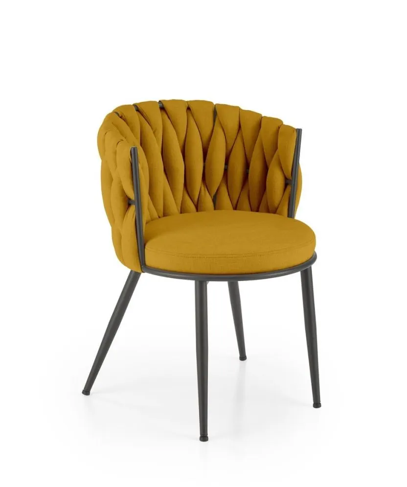 Krzesło tapicerowane K516 musztardowe z przeplatanym oparciem I sklep meblowy MIRAT. styl LOFT