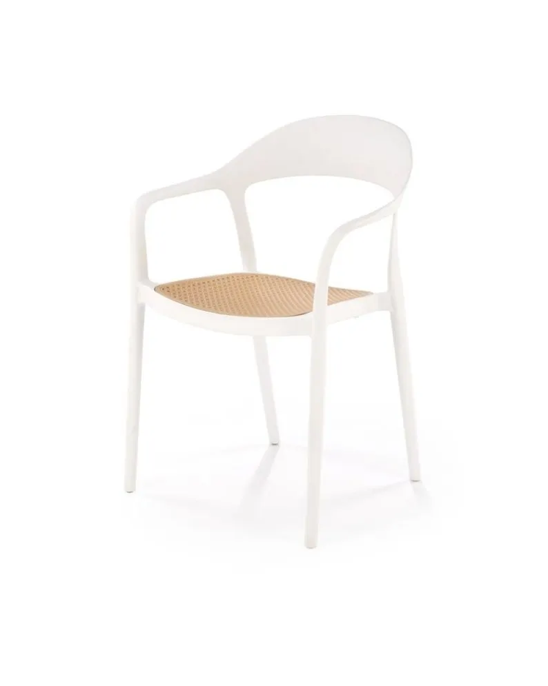 Krzesło K530 białe/beżowe z tworzywa PVC na taras I sklep meblowy MIRAT. styl SKANDYNAWSKI