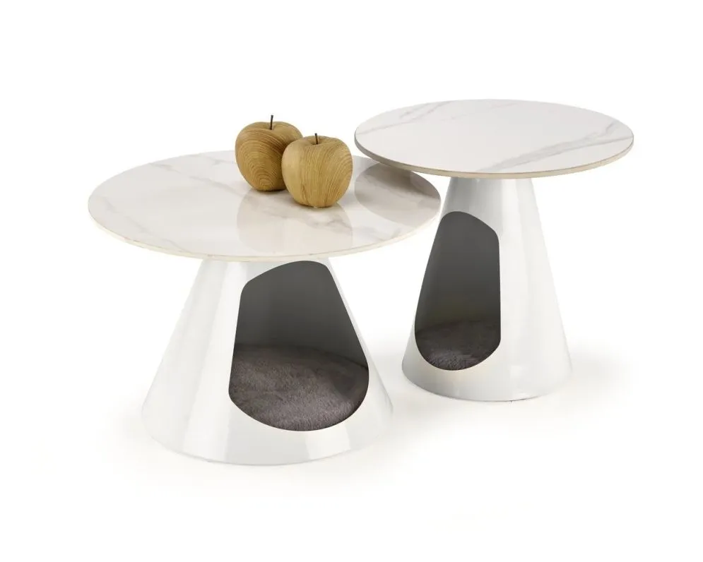 Zestaw 2 stolików kawowych OSARIO biały marmur z legowiskiem I sklep meblowy MIRAT. styl GLAMOUR