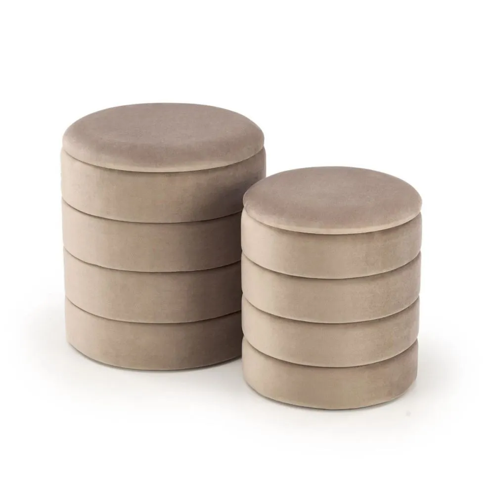 Zestaw puf PACHO VELVET beżowe ze schowkiem okrągłe I sklep meblowy MIRAT.