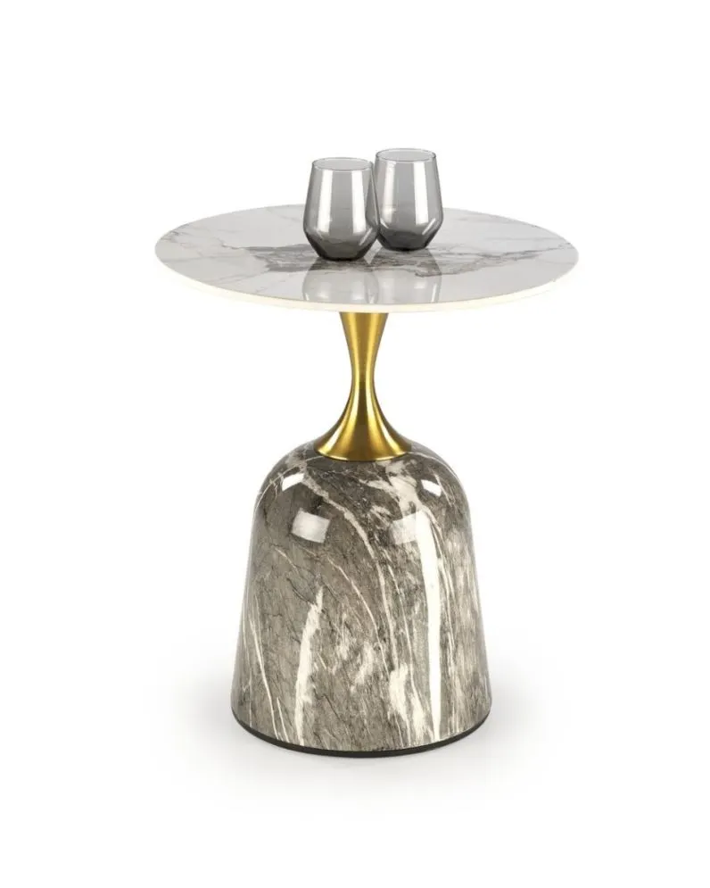 Stolik kawowy ROSA 50x50 biały marmur/szary marmur/złoty okrągły I sklep meblowy MIRAT. styl GLAMOUR