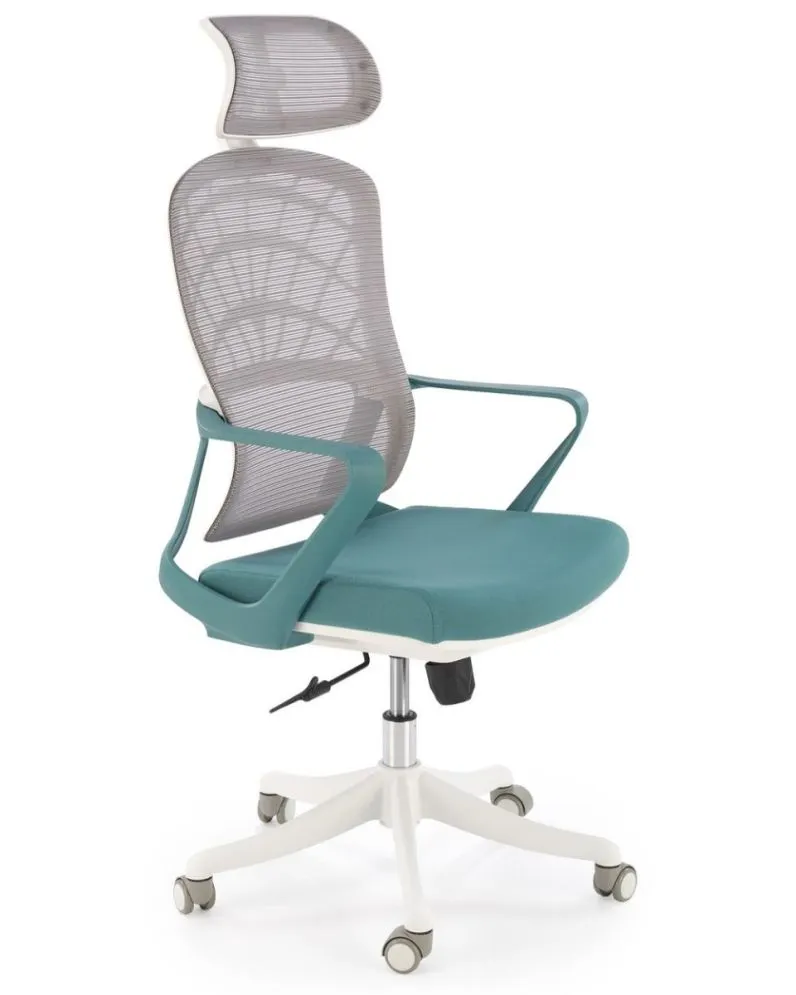 Fotel biurowy VESUVIO 2 turkusowy/biały z regulowanym zagłówkiem I sklep meblowy MIRAT.
