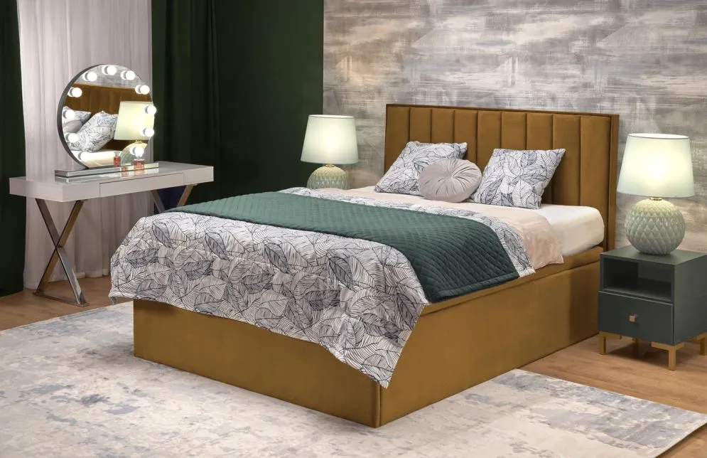 Łóżko kontynentalne ASENTO 160x200 musztardowe glamour I sklep meblowy MIRAT. styl GLAMOUR