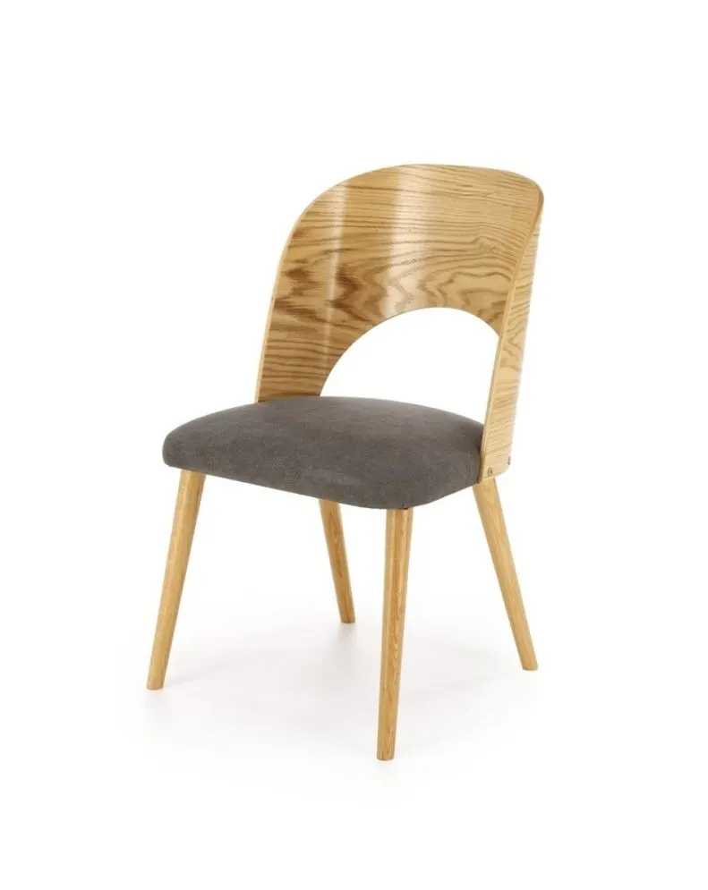 Krzesło tapicerowane CADIZ dąb/szare na drewnianych nogach I sklep meblowy MIRAT. styl SKANDYNAWSKI