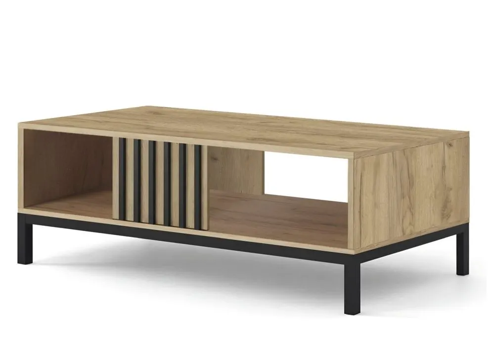 Ława LAMINO 92x50 dąb craft/czarna z półką I sklep meblowy MIRAT. styl LOFT kolekcja LAMINO