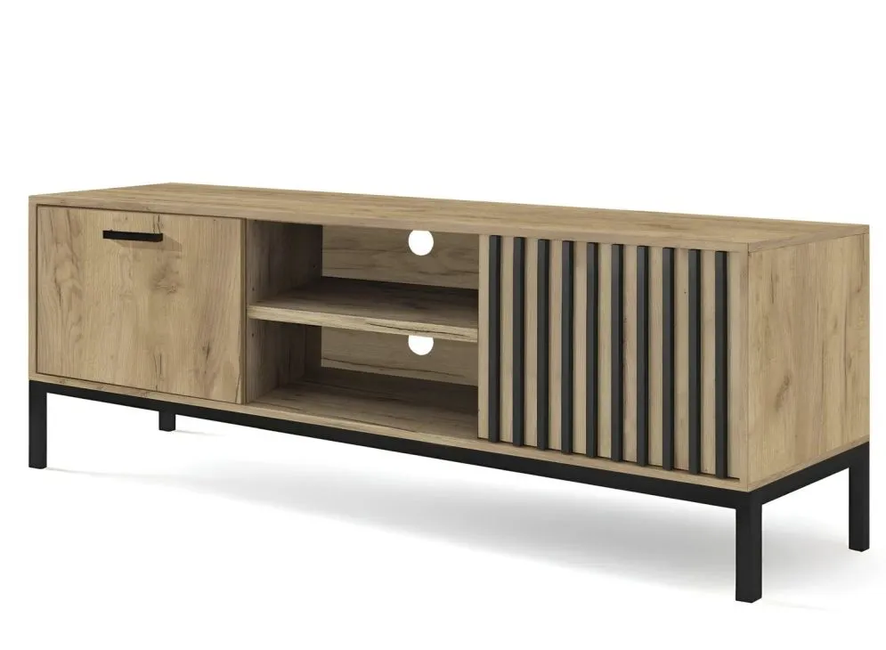 Szafka RTV LAMINO RTV-1 180 dąb craft/czarna lamele I sklep meblowy MIRAT. styl LOFT kolekcja LAMINO