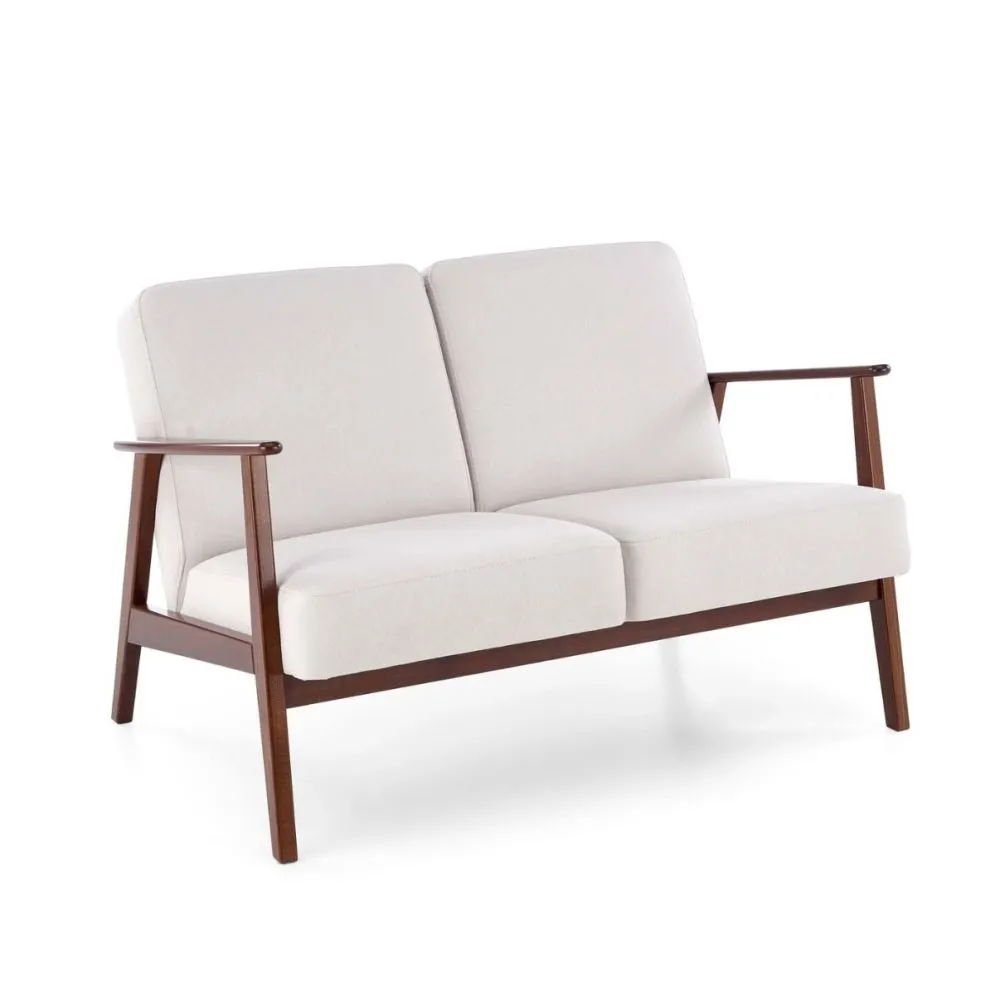 Sofa MILANO 2S jasna beżowa/orzech dwuosobowa tapicerowana I sklep meblowy MIRAT. styl SKANDYNAWSKI, VINTAGE