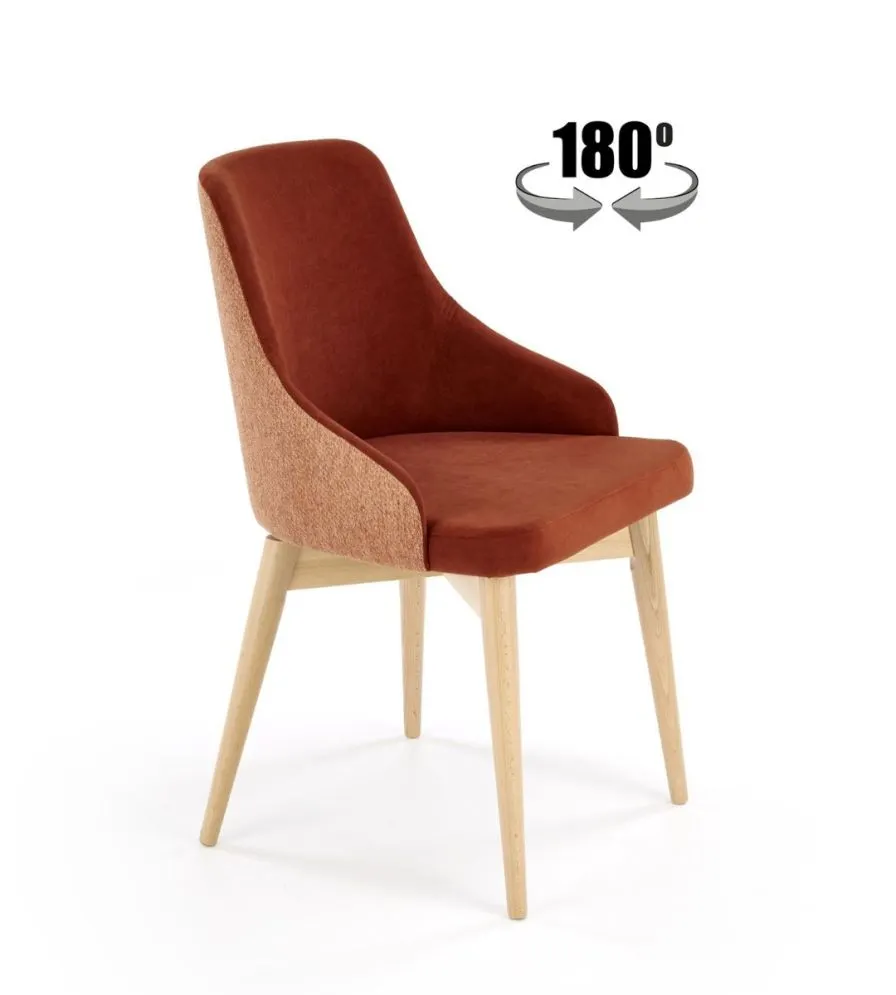Krzesło tapicerowane MALAGA cynamonowe obracane na drewnianych nogach I sklep meblowy MIRAT. styl SKANDYNAWSKI