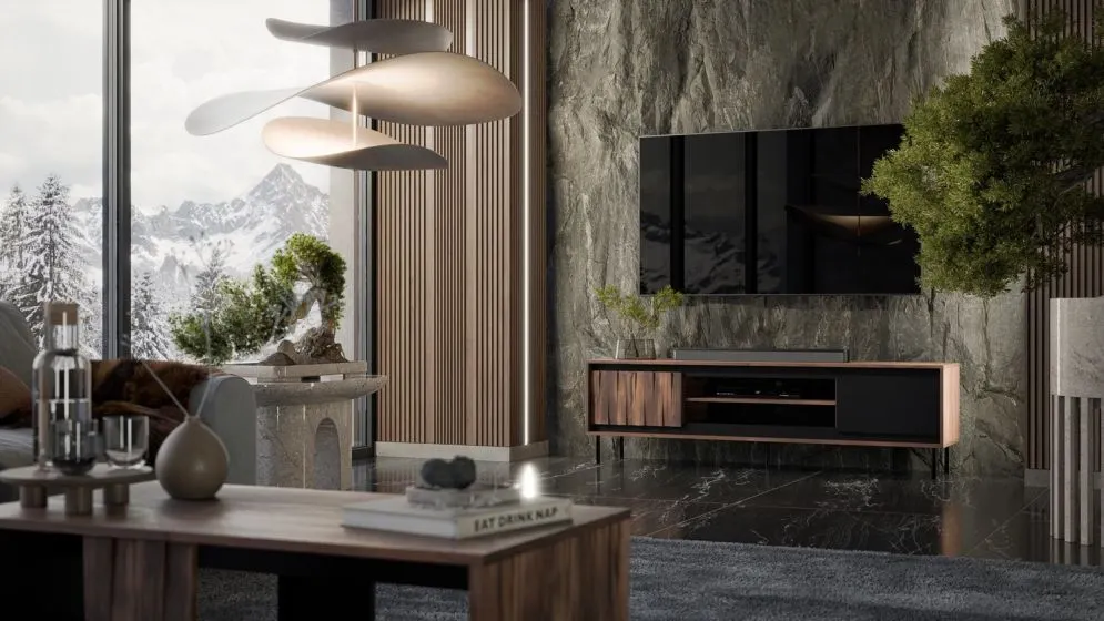 Szafka RTV SWING RTV-1 180 orzech/czarna stojąca I sklep meblowy MIRAT. styl LOFT kolekcja SWING