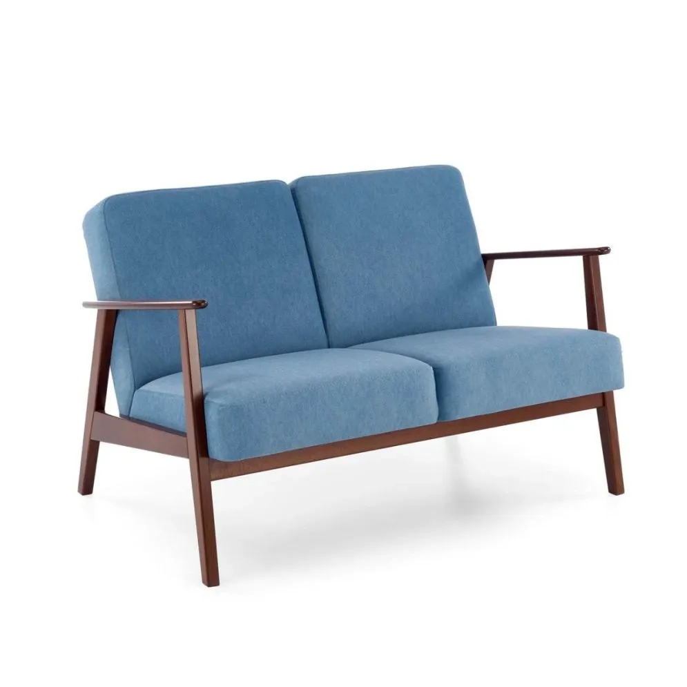 Sofa MILANO 2S niebieska/orzech dwuosobowa PRL I sklep meblowy MIRAT. styl SKANDYNAWSKI, VINTAGE
