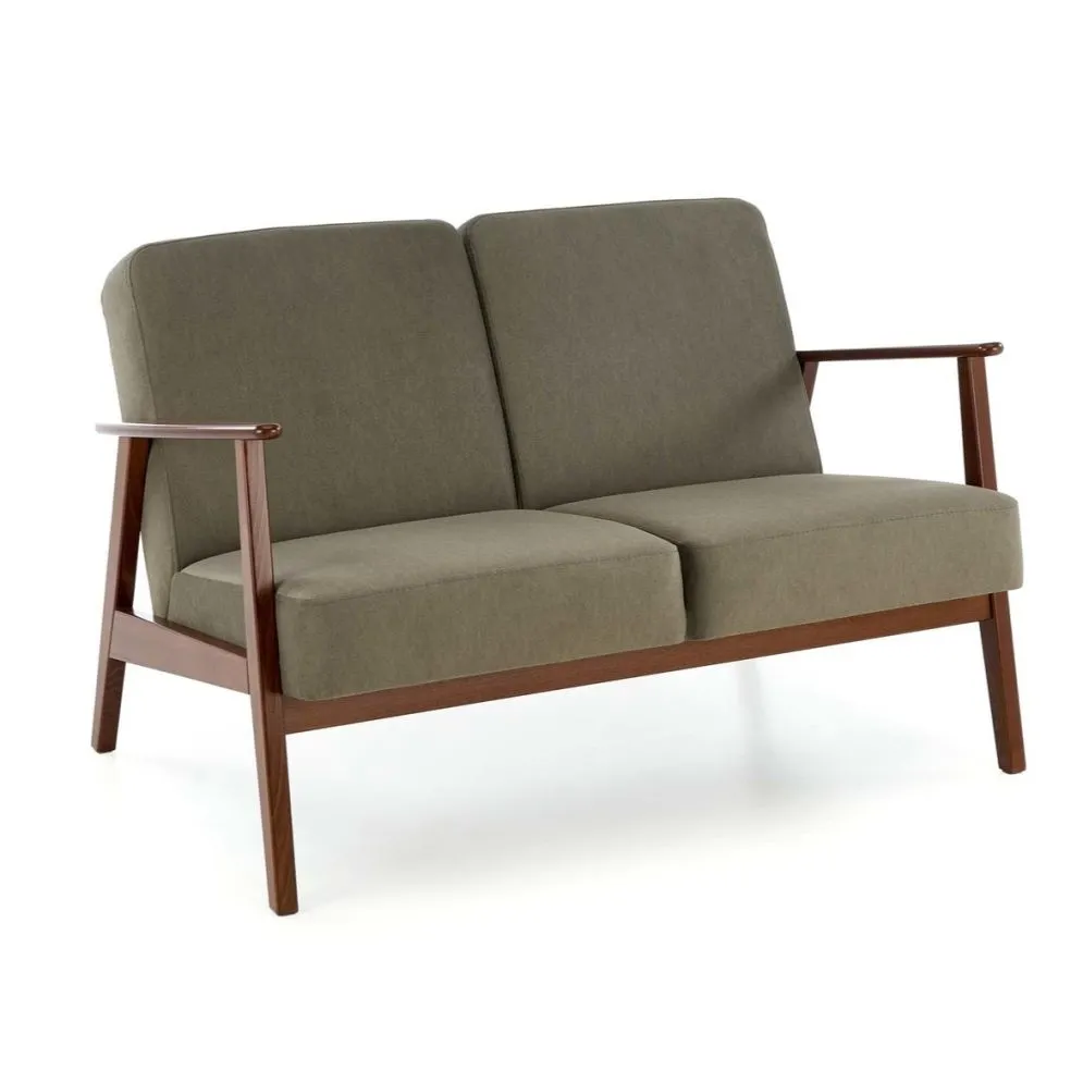 Sofa MILANO 2S oliwkowa/orzech dwuosobowa drewniany stelaż I sklep meblowy MIRAT. styl SKANDYNAWSKI, VINTAGE