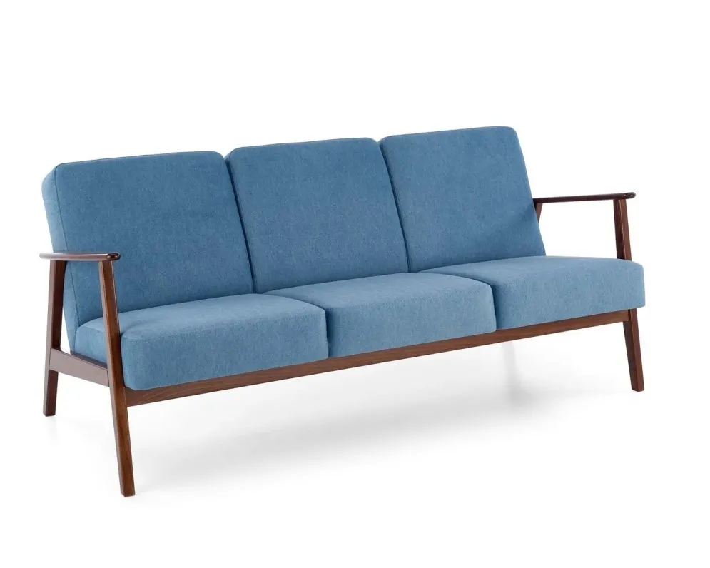 Sofa MILANO 3S niebieska/orzech trzyosobowa PRL I sklep meblowy MIRAT. styl SKANDYNAWSKI, VINTAGE