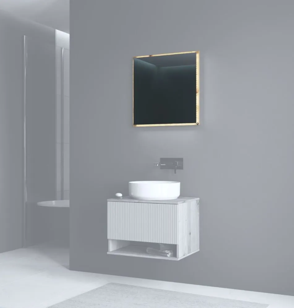 Lustro łazienkowe AVIOLA 60cm dąb artisan z oświetleniem LED I sklep meblowy MIRAT. kolekcja AVIOLA