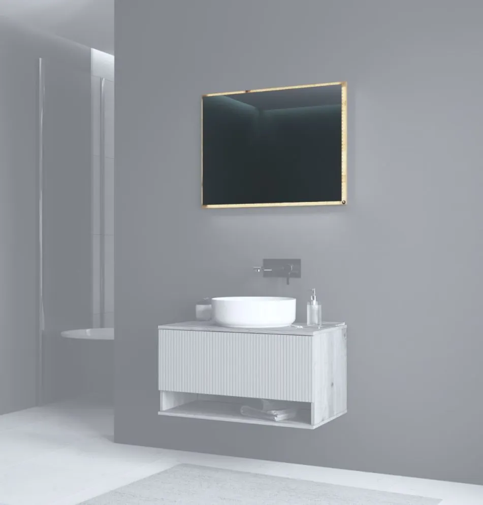 Lustro łazienkowe AVIOLA 80cm dąb artisan z oświetleniem LED I sklep meblowy MIRAT. kolekcja AVIOLA