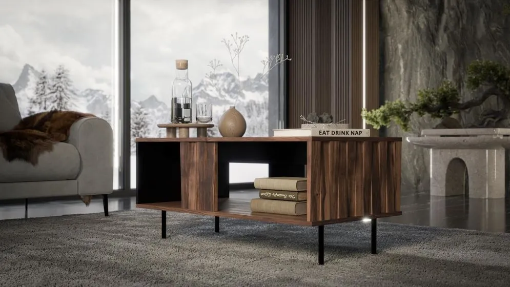 Ława SWING 100x54 orzech/czarna z półką I sklep meblowy MIRAT. styl LOFT kolekcja SWING