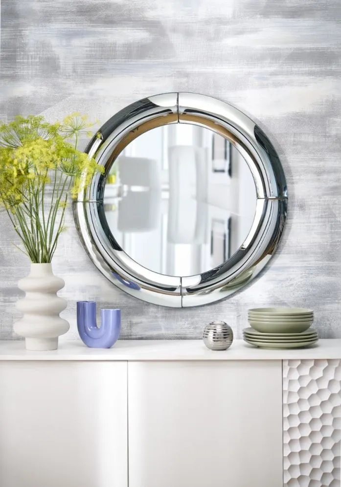 Lustro dekoracyjne MOON 80x80cm srebrne do salonu I sklep meblowy MIRAT. styl GLAMOUR