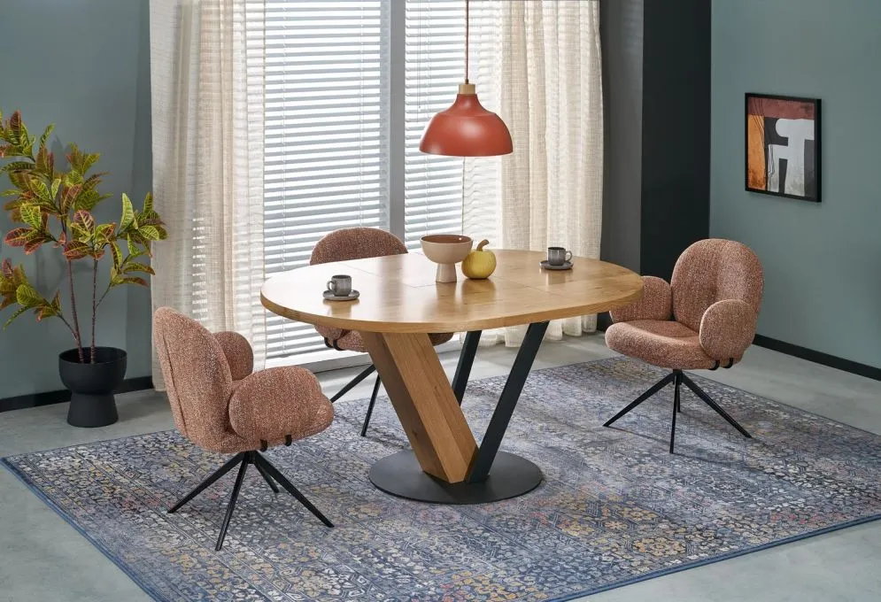 Okrągły stół rozkładany FANIS 120(160)x120 dąb naturalny/czarny I sklep meblowy MIRAT. styl LOFT