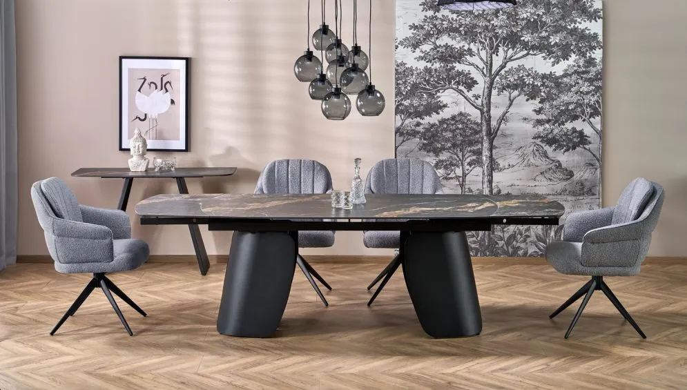 Loftowy stół rozkładany FORUM 180(260)x90 czarny marmur/czarny I sklep meblowy MIRAT. styl LOFT