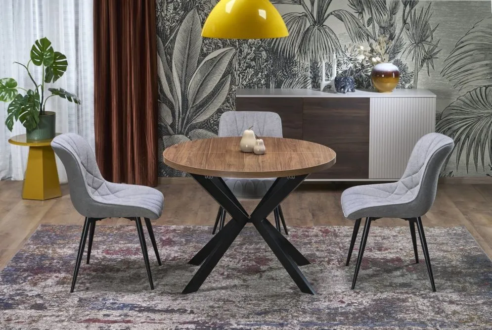 Stół okrągły rozkładany PERONI 100(250)x100 orzech/czarny loftowy I sklep meblowy MIRAT.