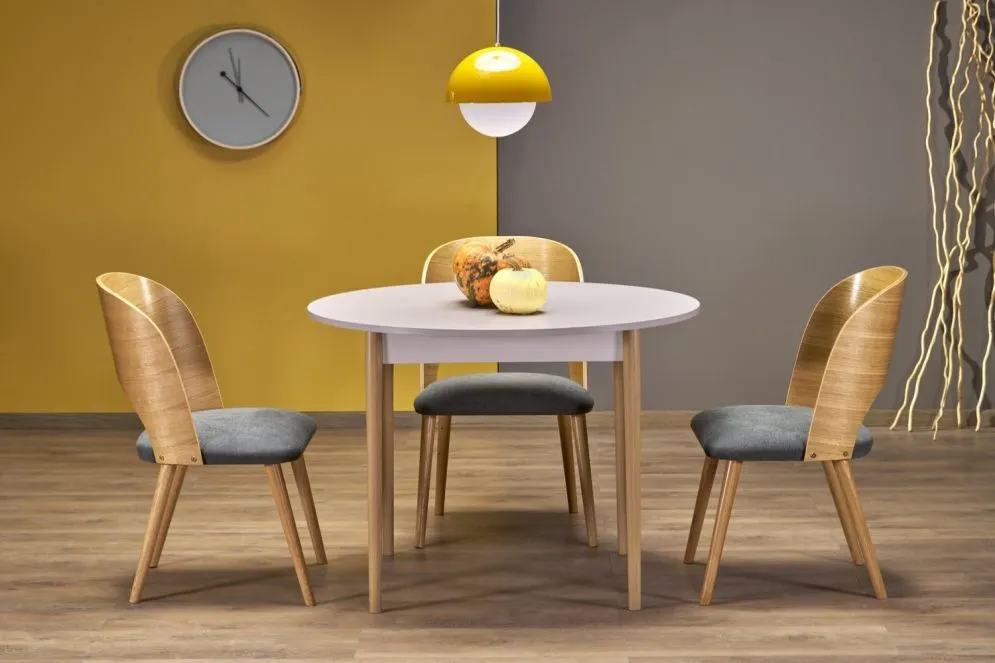 Kuchenny stół rozkładany PIVOT 102(142)x102 kaszmirowy/dąb naturalny I sklep meblowy MIRAT. styl SKANDYNAWSKI