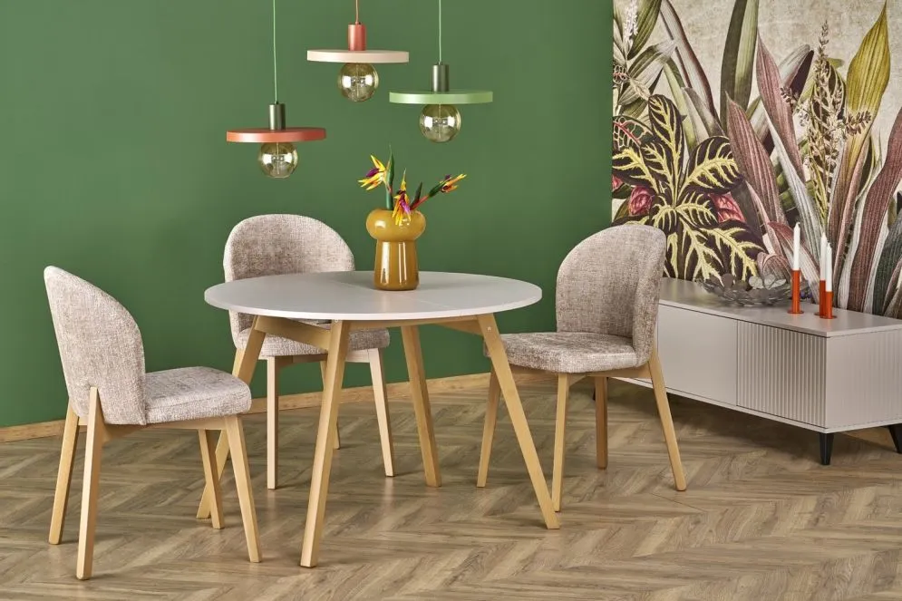 Stół rozkładany RUBEN 102(142)x102 kaszmirowy/buk do kuchni I sklep meblowy MIRAT. styl SKANDYNAWSKI