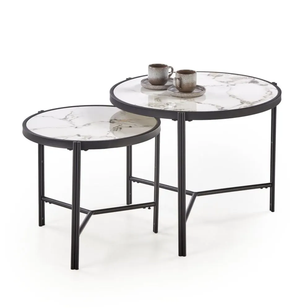 Zestaw 2 stolików FATIMA biały marmur/czarny w stylu loftowym I sklep meblowy MIRAT. styl GLAMOUR, LOFT