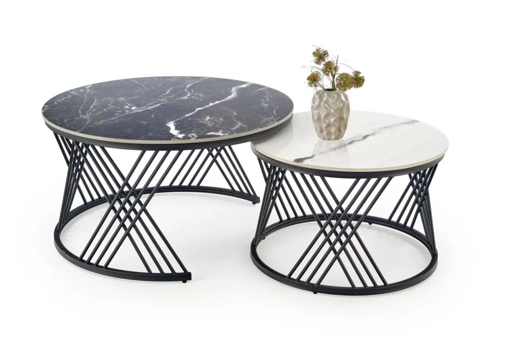 Zestaw 2 stolików kawowych FLAMINGO czarny marmur/biały marmur do salonu I sklep meblowy MIRAT. styl LOFT