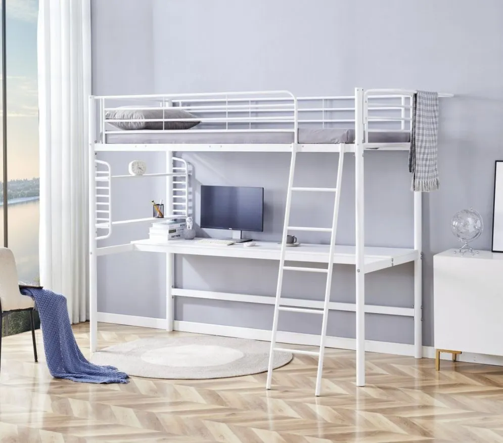 Metalowe łóżko piętrowe DOLCE 90x200 białe z biurkiem I sklep meblowy MIRAT. styl SKANDYNAWSKI
