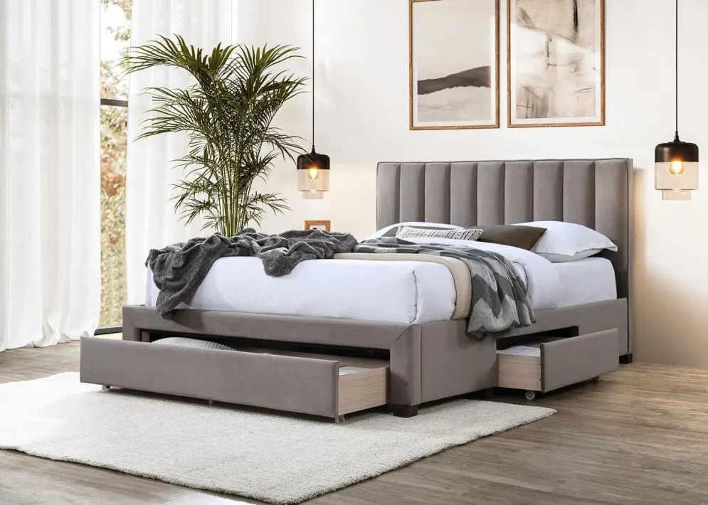 Łóżko tapicerowane GRACE 140x200 beżowe z szufladami I sklep meblowy MIRAT.