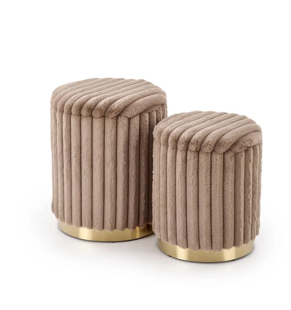 Zestaw puf FIDO cappuccino/złote ze schowkiem okrągłych I sklep meblowy MIRAT. styl GLAMOUR