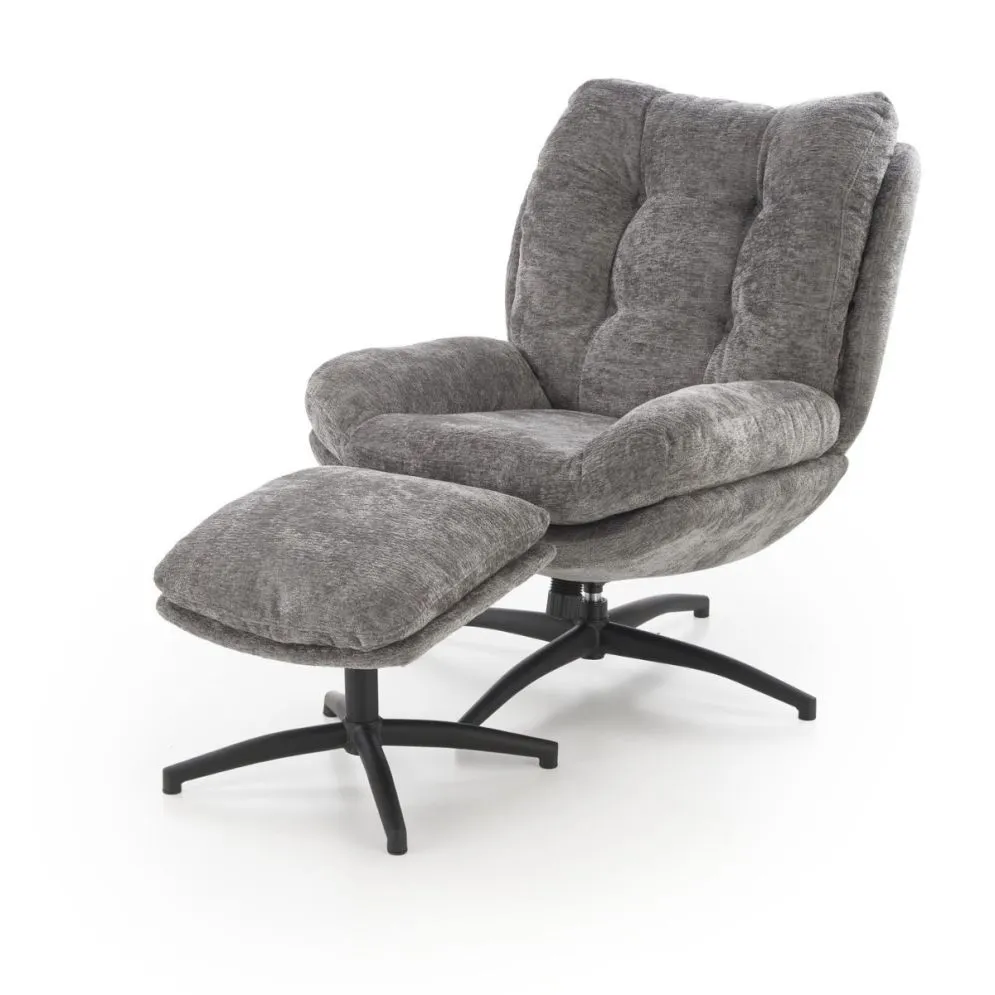 Fotel tapicerowany PESTO szary obrotowy z podnóżkiem pikowany I sklep meblowy MIRAT.