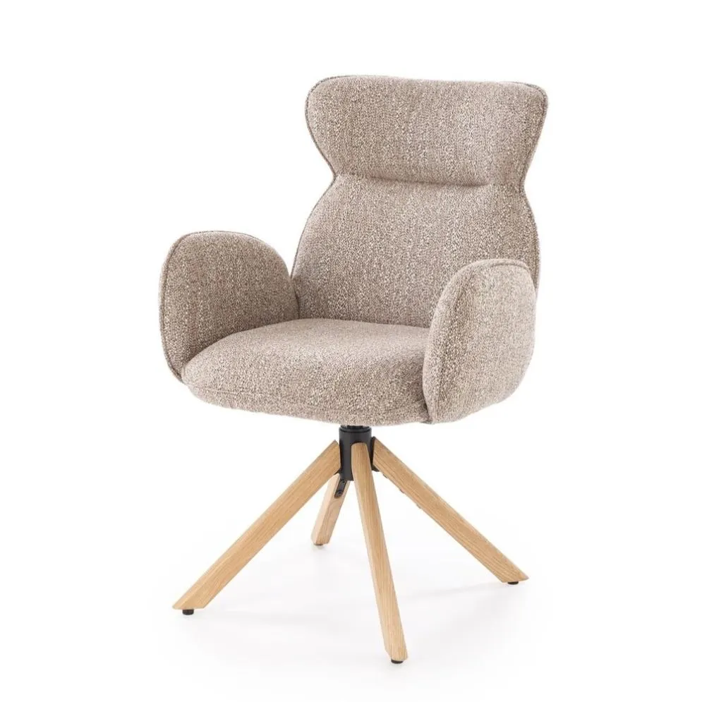 Krzesło tapicerowane K585 beżowe/dębowe obracane do jadalni I sklep meblowy MIRAT.