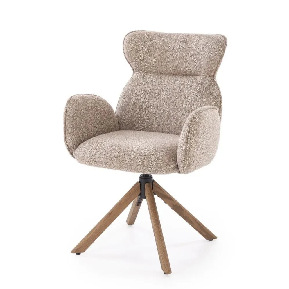 Krzesło tapicerowane K585 beżowe/orzechowe obracane 360 stopni I sklep meblowy MIRAT. styl SKANDYNAWSKI