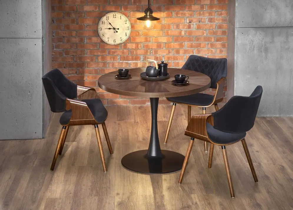 Stół CARMELO 100x100 orzech/czarny okrągły na jednej nodze firmy Halmar | MIRAT. styl LOFT