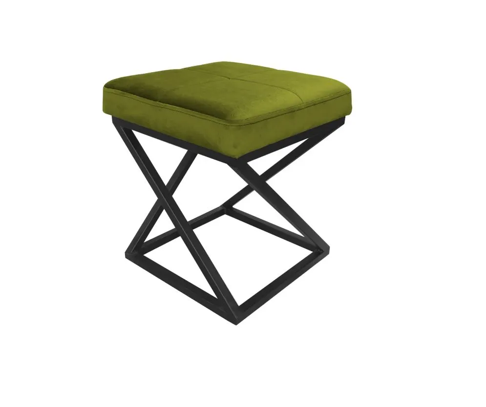 Pufa ZAZU 2 BL VELVET oliwkowa na designerskiej podstawie | MIRAT. styl LOFT