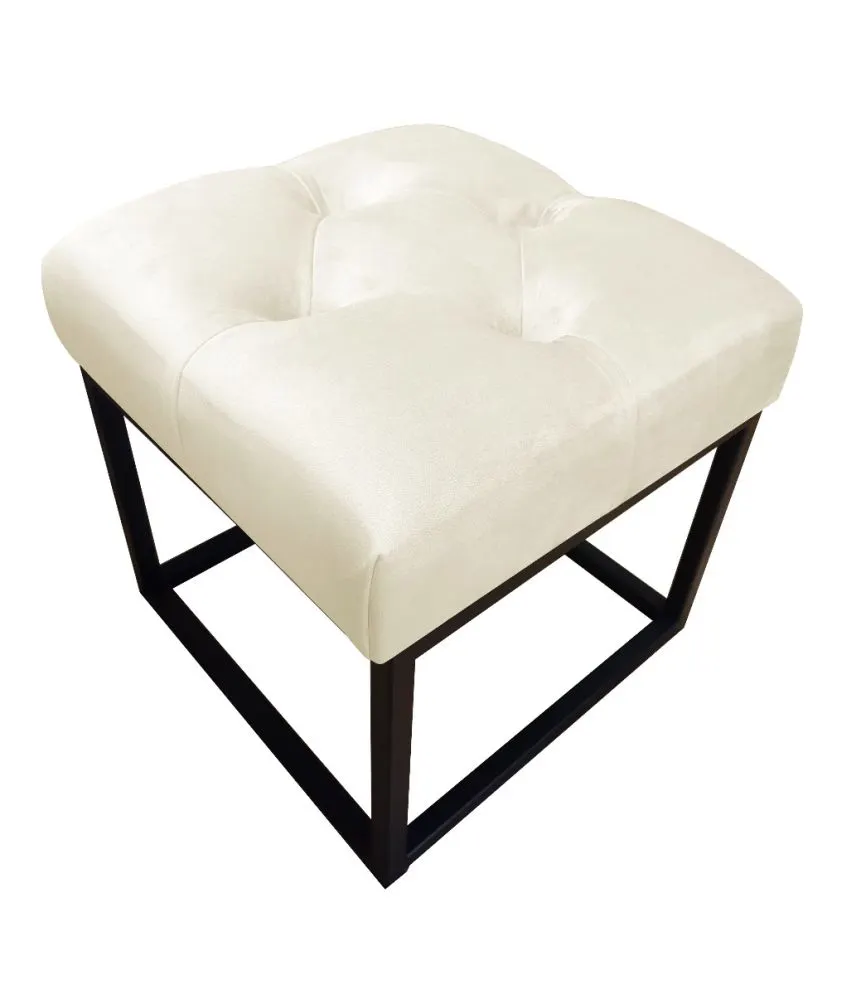 Pufa CHARLIE MG VELVET ecru pikowana na metalowych nogach | MIRAT. w stylu GLAMOUR, LOFT kolekcja