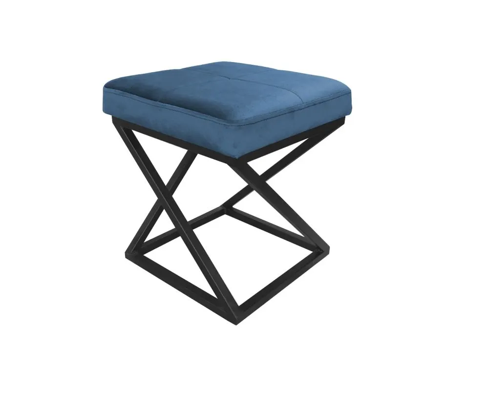 Pufa ZAZU 2 MG VELVET ciemnoniebieska kwadratowa na metalowym stelażu | MIRAT. styl LOFT