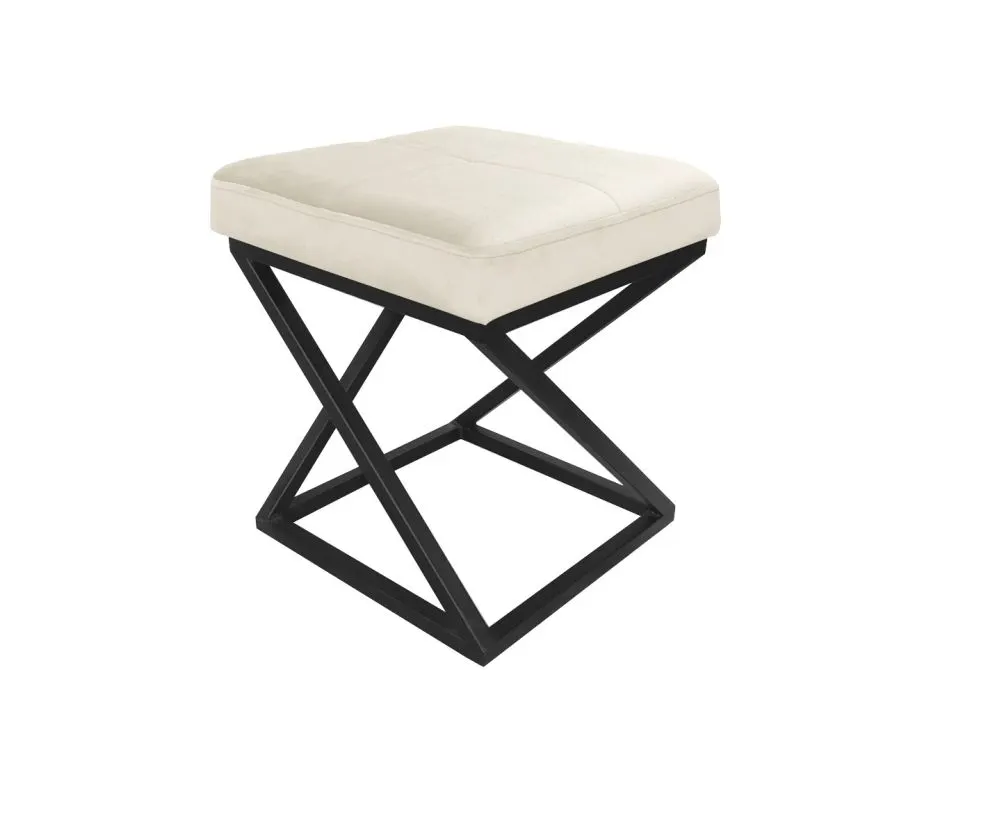 Pufa ZAZU 2 MG VELVET ecru na metalowej podstawie | MIRAT. styl LOFT