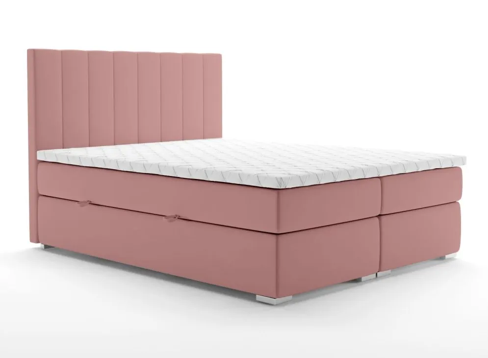 Łóżko kontynentalne SALIMA 140 różowe velvet z pojemnikiem do sypialni | MIRAT. styl GLAMOUR