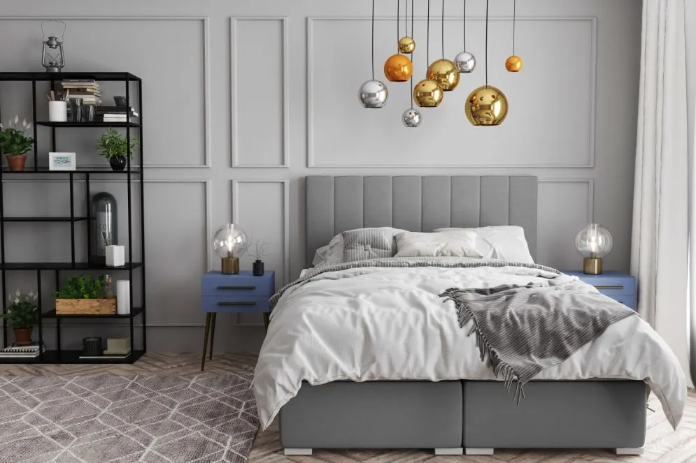 Łóżko kontynentalne SALIMA 160 szare velvet z do sypialni | MIRAT. styl GLAMOUR
